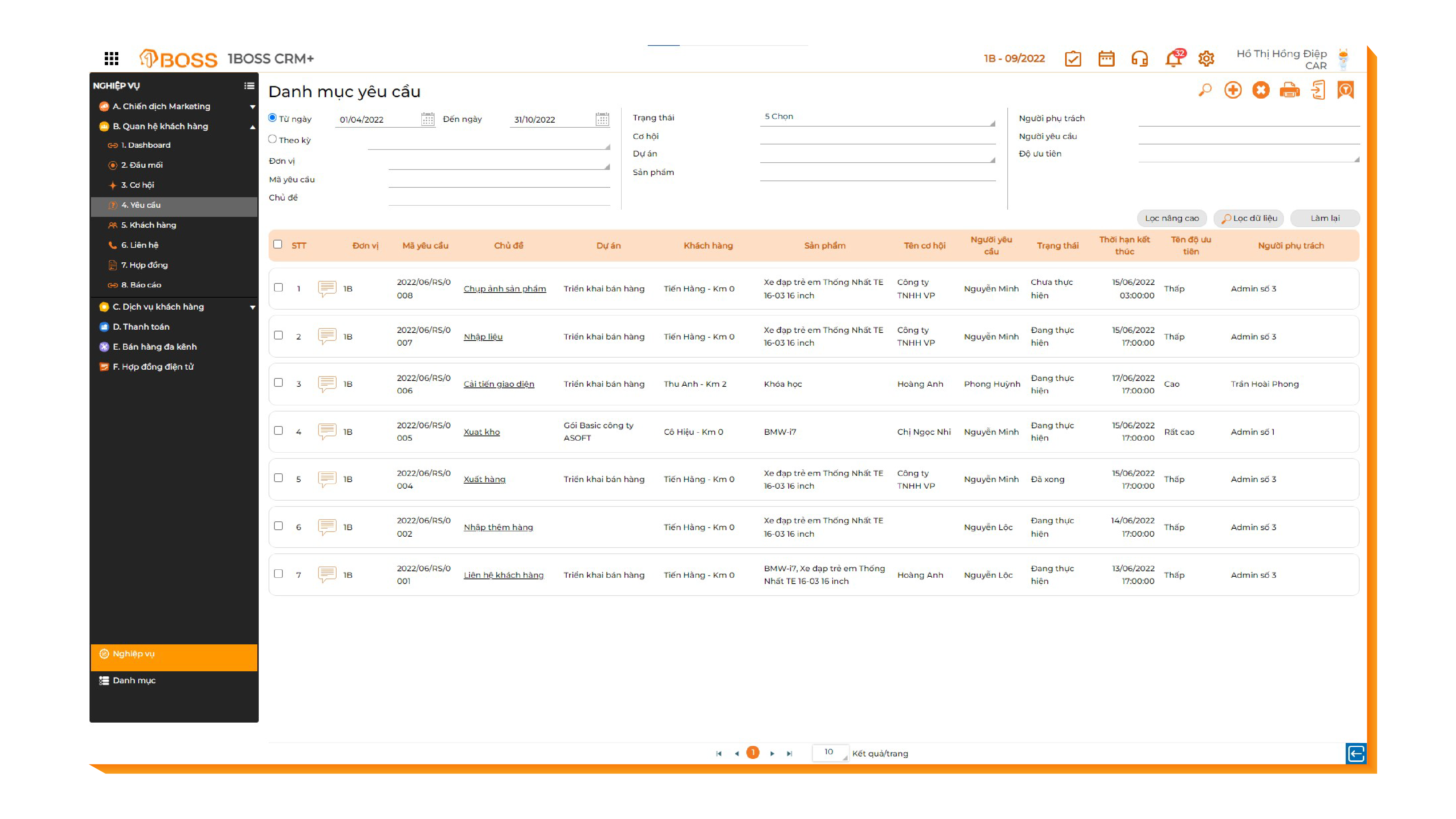 Quản lý các yêu cầu khách hàng
