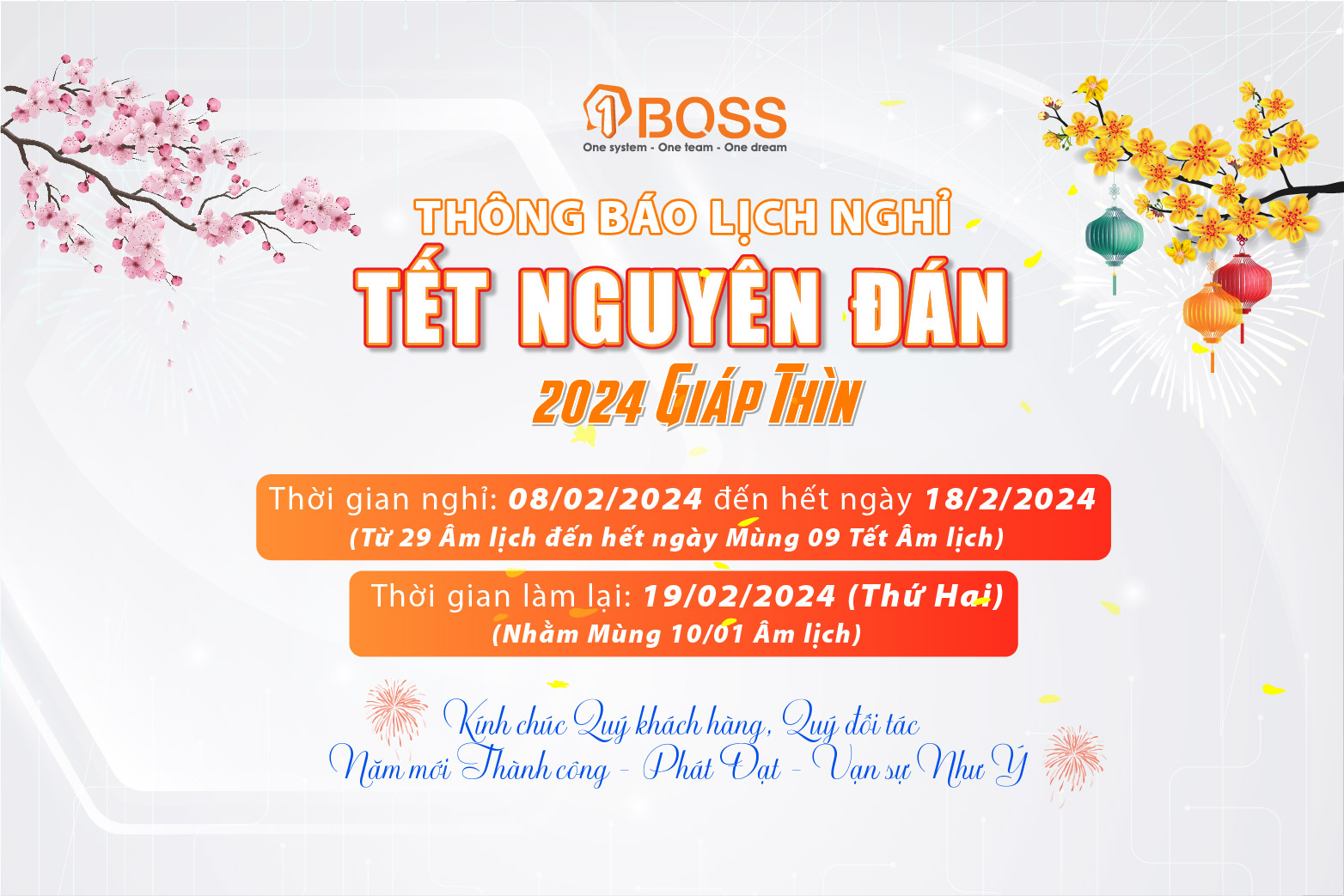 Thông báo lịch nghỉ Tết Nguyên Đán Giáp Thìn 2024