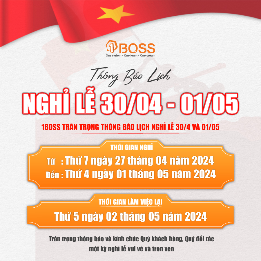 Thông báo lịch nghỉ lễ 30/04 và 01/05 