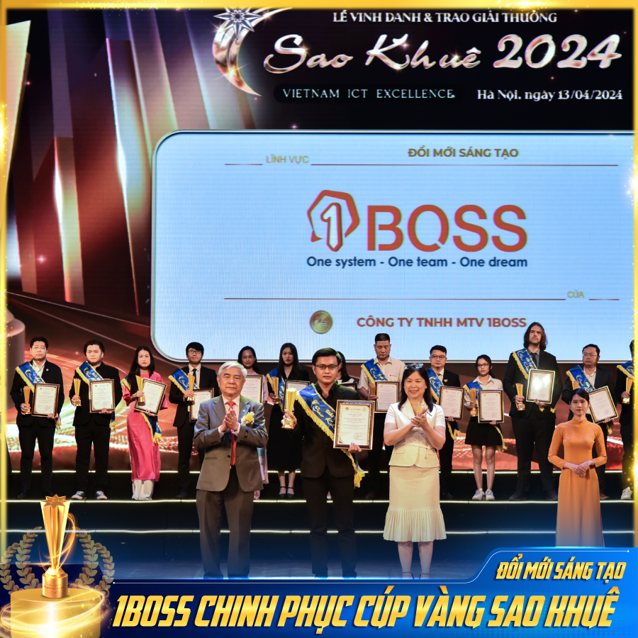 Cúp vàng Sao Khuê 2024 đã chính thức gọi tên Nền tảng quản trị doanh nghiệp toàn diện 1BOSS.VN trong lĩnh vực Đổi mới sáng tạo 