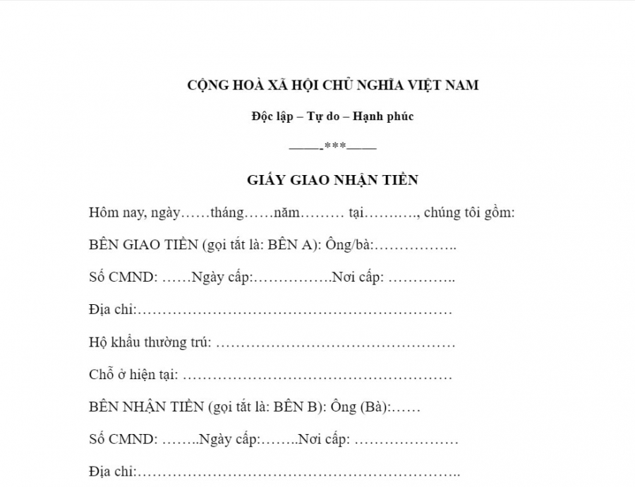 Các mẫu biên nhận tiền phổ biến và chuẩn nhất cho doanh nghiệp Việt