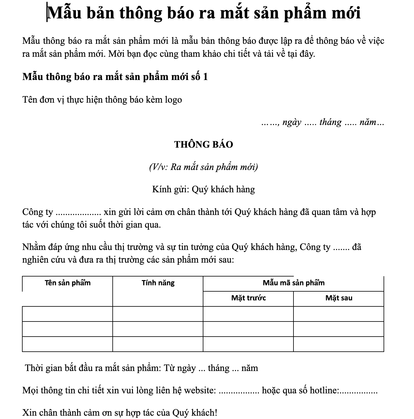 Mẫu thông báo ra mắt sản phẩm mới chuyên nghiệp năm 2023